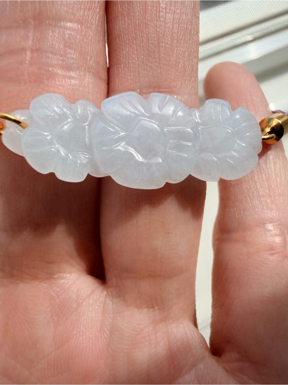 Natural Burmese A Grade Jadeite Lavender Floral Carved Handpiece cord bracelet